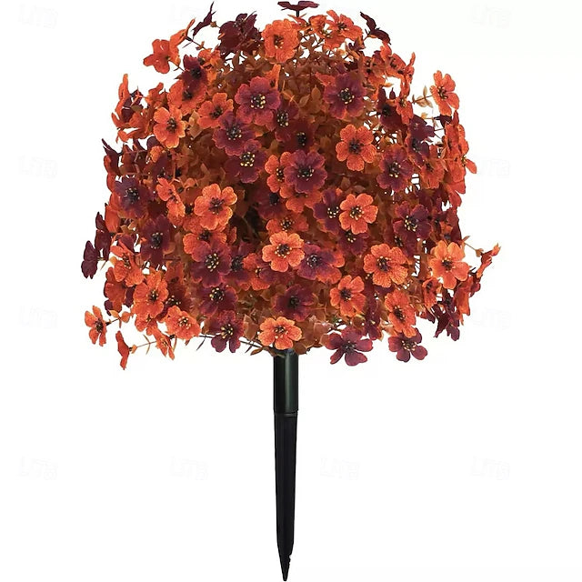 Fall Artificial Flower Stake Outdoor Mum Decor #color_Dark red-orange