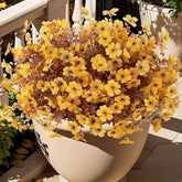 Autumn Faux Silk Daisy Flowers Halloween - Set of 12 #color_yellow