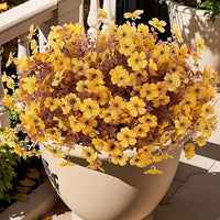 Autumn Faux Silk Daisy Flowers Halloween - Set of 12 #color_yellow