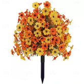 Fall Artificial Flower Stake Outdoor Mum Decor #color_orange-yellow
