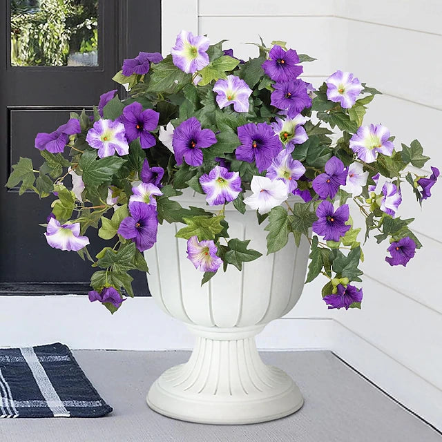 Artificial Petunia Faux Flowers UV for Outdoor Indoor - 2 Pcs #color_Purple