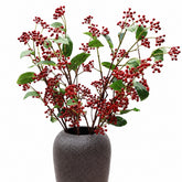 32” Faux Christmas Red Berry Branches with Green Leaves - Set of 3