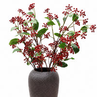 32” Faux Christmas Red Berry Branches with Green Leaves - Set of 3