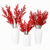 Faux Red Holly Berry Stems for Christmas New Year - Set of 10