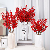Faux Red Holly Berry Stems for Christmas New Year - Set of 10