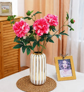 27“ Realistic Faux Peony Silk Flowers with Lush Green Leaves - Set of 3 #color_dark pink
