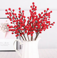 Faux Red Holly Berry Stems for Christmas New Year - Set of 10