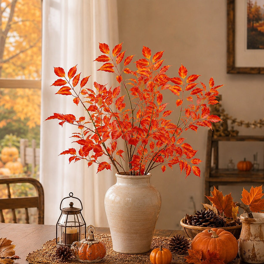 41" Realistic Faux Fall Nandina Foliage Branches - Set of 3 #color_red