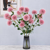 32“ Faux 6-Head Pompon Chrysanthemum Flowers - Set of 3