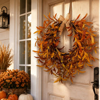 23.6In Fall Harvest Wreath Olive Leaf Wreath with Berries and Bow for Thanksgiving Autumn Seasonal Decoration