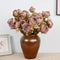 20" Realistic 4-Head Faux Rose Flowers with Vintage Burnt Edge - Set of 3
